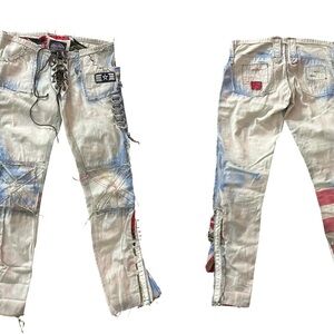 Agatha Blois Ultra low rise lace up light wash Unisex Bootcut jeans